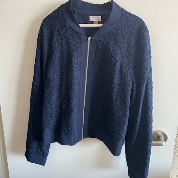 Tahari Jackets & Blazers - Tahari (Arthur S Levine) Navy Brocade Jacket with Zipper